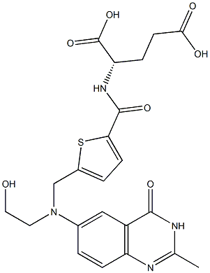 (S)-2-[5-[[N-[(3,4-Dihydro-2-methyl-4-oxoquinazolin)-6-yl]-N-(2-hydroxyethyl)amino]methyl]-2-thienylcarbonylamino]glutaric acid Struktur