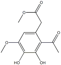 2-Acetyl-3,4-dihydroxy-5-methoxyphenylacetic acid methyl ester Struktur