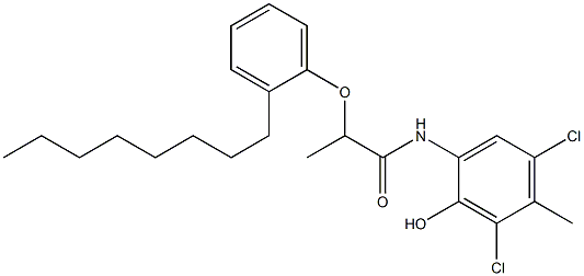 2-[2-(2-Octylphenoxy)propanoylamino]-4,6-dichloro-5-methylphenol Struktur