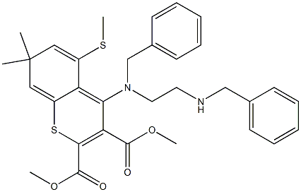 7,7-Dimethyl-5-(methylthio)-4-[benzyl[2-(benzylamino)ethyl]amino]-7H-1-benzothiopyran-2,3-dicarboxylic acid dimethyl ester Struktur