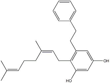 4-[(2Z)-3,7-Dimethylocta-2,6-dien-1-yl]-5-(2-phenylethyl)benzene 1,3-diol Struktur