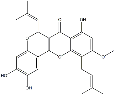 2,3,8-Trihydroxy-10-methoxy-6-(2-methyl-1-propenyl)-11-(3-methyl-2-butenyl)-6H,7H-[1]benzopyrano[4,3-b][1]benzopyran-7-one Struktur