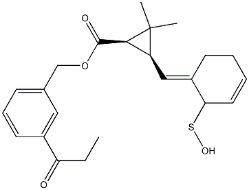 (1R,3S)-2,2-Dimethyl-3-[[(3E)-2,3,4,5-tetrahydro-2-oxothiophen]-3-ylidenemethyl]cyclopropane-1-carboxylic acid-3-(ethylcarbonyl)benzyl ester Struktur