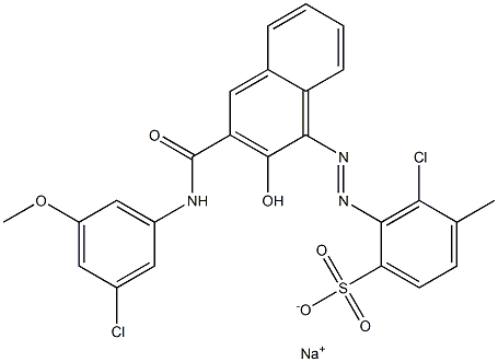 3-Chloro-4-methyl-2-[[3-[[(3-chloro-5-methoxyphenyl)amino]carbonyl]-2-hydroxy-1-naphtyl]azo]benzenesulfonic acid sodium salt Struktur