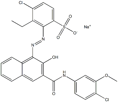 4-Chloro-3-ethyl-2-[[3-[[(4-chloro-3-methoxyphenyl)amino]carbonyl]-2-hydroxy-1-naphtyl]azo]benzenesulfonic acid sodium salt Struktur