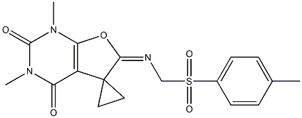 1,3-Dimethyl-6-(tosylmethylimino)spiro[furo[2,3-d]pyrimidine-5(6H),1'-cyclopropane]-2,4(1H,3H)-dione Struktur