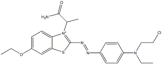 2-[4-[N-Ethyl-N-(2-chloroethyl)amino]phenylazo]-3-(1-carbamoylethyl)-6-ethoxybenzothiazol-3-ium Struktur