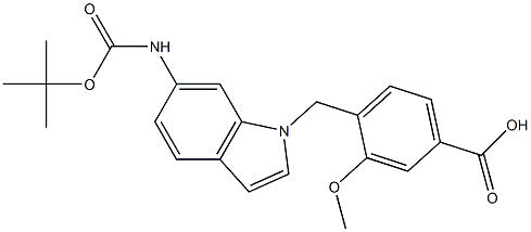 4-[6-(tert-Butoxycarbonylamino)-1H-indol-1-ylmethyl]-3-methoxybenzoic acid Struktur