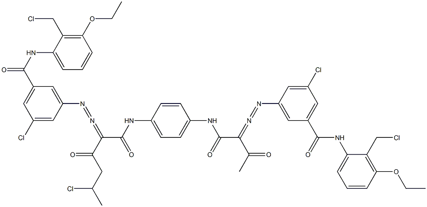 3,3'-[2-(1-Chloroethyl)-1,4-phenylenebis[iminocarbonyl(acetylmethylene)azo]]bis[N-[2-(chloromethyl)-3-ethoxyphenyl]-5-chlorobenzamide] Struktur