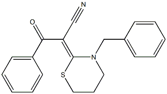 2-[Benzoyl(cyano)methylene]-3-benzyl-3,4,5,6-tetrahydro-2H-1,3-thiazine Struktur