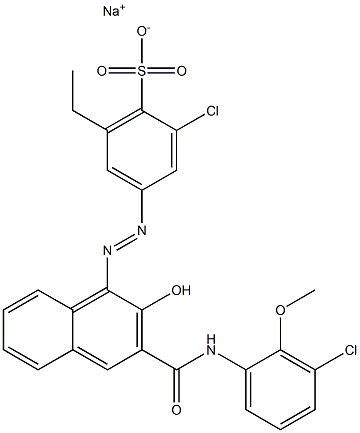 2-Chloro-6-ethyl-4-[[3-[[(3-chloro-2-methoxyphenyl)amino]carbonyl]-2-hydroxy-1-naphtyl]azo]benzenesulfonic acid sodium salt Struktur