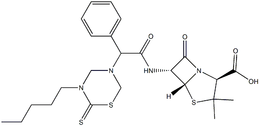 6-[2-Phenyl-2-[(3-pentyl-2-thioxo-3,4,5,6-tetrahydro-2H-1,3,5-thiadiazin)-5-yl]acetylamino]penicillanic acid Struktur