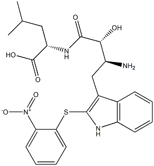 N-[(2R,3S)-3-Amino-2-hydroxy-4-[2-[(2-nitrophenyl)thio]-1H-indol-3-yl]butyryl]-L-leucine Struktur