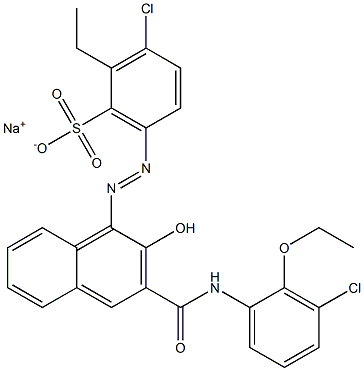 3-Chloro-2-ethyl-6-[[3-[[(3-chloro-2-ethoxyphenyl)amino]carbonyl]-2-hydroxy-1-naphtyl]azo]benzenesulfonic acid sodium salt Struktur