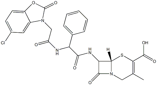 7-[[Phenyl[[[(5-chloro-2,3-dihydro-2-oxobenzoxazol)-3-yl]acetyl]amino]acetyl]amino]-3-methylcepham-3-ene-4-carboxylic acid Struktur