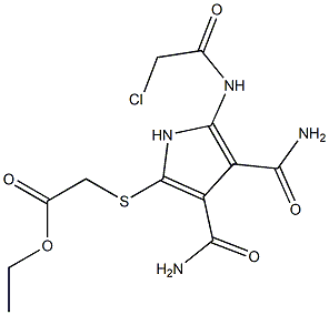 2-[(Chloroacetyl)amino]-5-[(ethoxycarbonylmethyl)thio]-1H-pyrrole-3,4-dicarboxamide Struktur