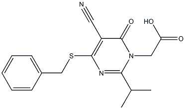 2-Isopropyl-4-benzylthio-5-cyano-6-oxopyrimidine-1(6H)-acetic acid Struktur