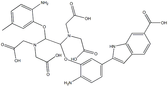 N,N,N',N'-Tetrakis(carboxymethyl)-1-[2-amino-5-(6-carboxy-1H-indol-2-yl)phenoxy]-2-(2-amino-5-methylphenoxy)ethane-1,2-diamine Struktur