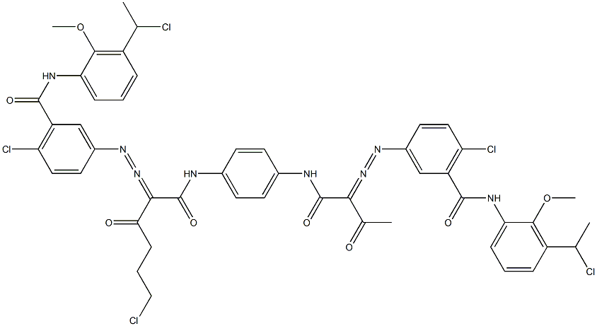 3,3'-[2-(2-Chloroethyl)-1,4-phenylenebis[iminocarbonyl(acetylmethylene)azo]]bis[N-[3-(1-chloroethyl)-2-methoxyphenyl]-6-chlorobenzamide] Struktur