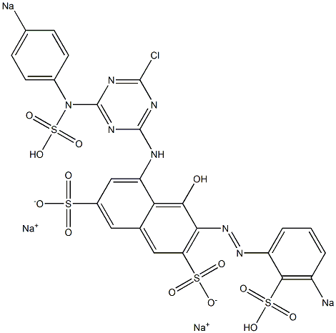 5-[4-Chloro-6-(p-sodiosulfoanilino)-1,3,5-triazin-2-ylamino]-4-hydroxy-3-(m-sodiosulfophenylazo)-2,7-naphthalenedisulfonic acid disodium salt Struktur