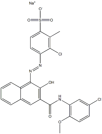 3-Chloro-2-methyl-4-[[3-[[(3-chloro-6-methoxyphenyl)amino]carbonyl]-2-hydroxy-1-naphtyl]azo]benzenesulfonic acid sodium salt Struktur