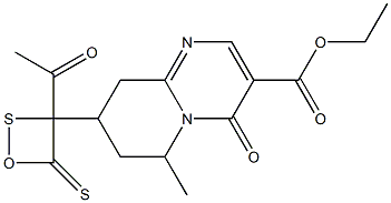 8-[(Thioxo)-acetylthio(carboxy)methyl]-6,7,8,9-tetrahydro-6-methyl-4-oxo-4H-pyrido[1,2-a]pyrimidine-3-carboxylic acid 3-ethyl ester Struktur