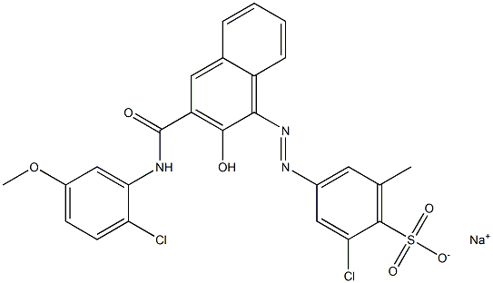 2-Chloro-6-methyl-4-[[3-[[(2-chloro-5-methoxyphenyl)amino]carbonyl]-2-hydroxy-1-naphtyl]azo]benzenesulfonic acid sodium salt Struktur