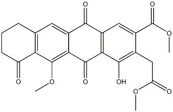 10-Hydroxy-12-methoxy-8-(methoxycarbonyl)-9-[(methoxycarbonyl)methyl]-1-oxo-1,2,3,4-tetrahydro-6,11-naphthacenedione Struktur