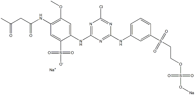 2-[4-Chloro-6-[3-[2-(sodiosulfooxy)ethylsulfonyl]anilino]-1,3,5-triazin-2-ylamino]-4-methoxy-5-(3-oxobutyrylamino)benzenesulfonic acid sodium salt Struktur