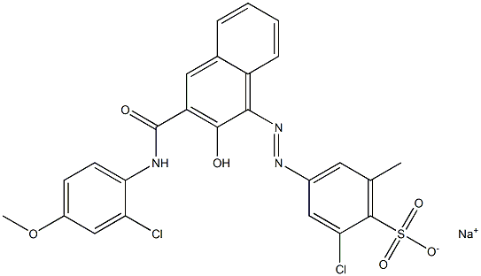 2-Chloro-6-methyl-4-[[3-[[(2-chloro-4-methoxyphenyl)amino]carbonyl]-2-hydroxy-1-naphtyl]azo]benzenesulfonic acid sodium salt Struktur