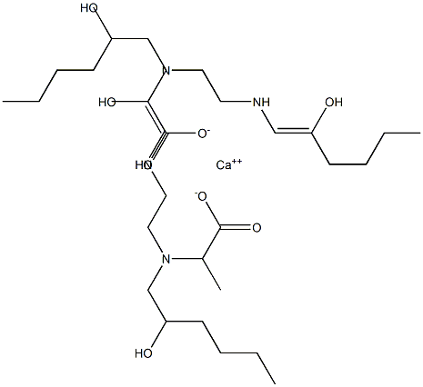 Bis[2-[N-(2-hydroxyhexyl)-N-[2-(2-hydroxy-1-hexenylamino)ethyl]amino]propionic acid]calcium salt Struktur