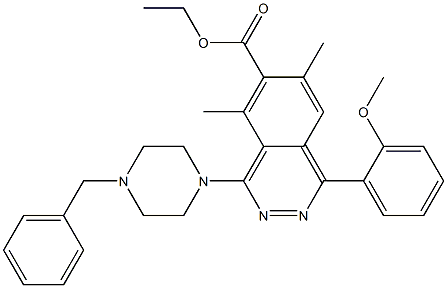 1-(2-Methoxyphenyl)-4-(4-benzyl-1-piperazinyl)-5,7-dimethylphthalazine-6-carboxylic acid ethyl ester Struktur