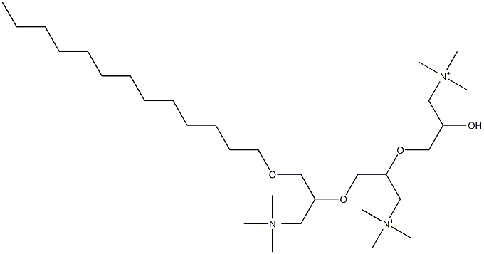 2-[2-Hydroxy-3-(trimethylammonio)propoxy]-N,N,N-trimethyl-3-[1-[(tridecyloxy)methyl]-2-(trimethylammonio)ethoxy]-1-propanaminium Struktur