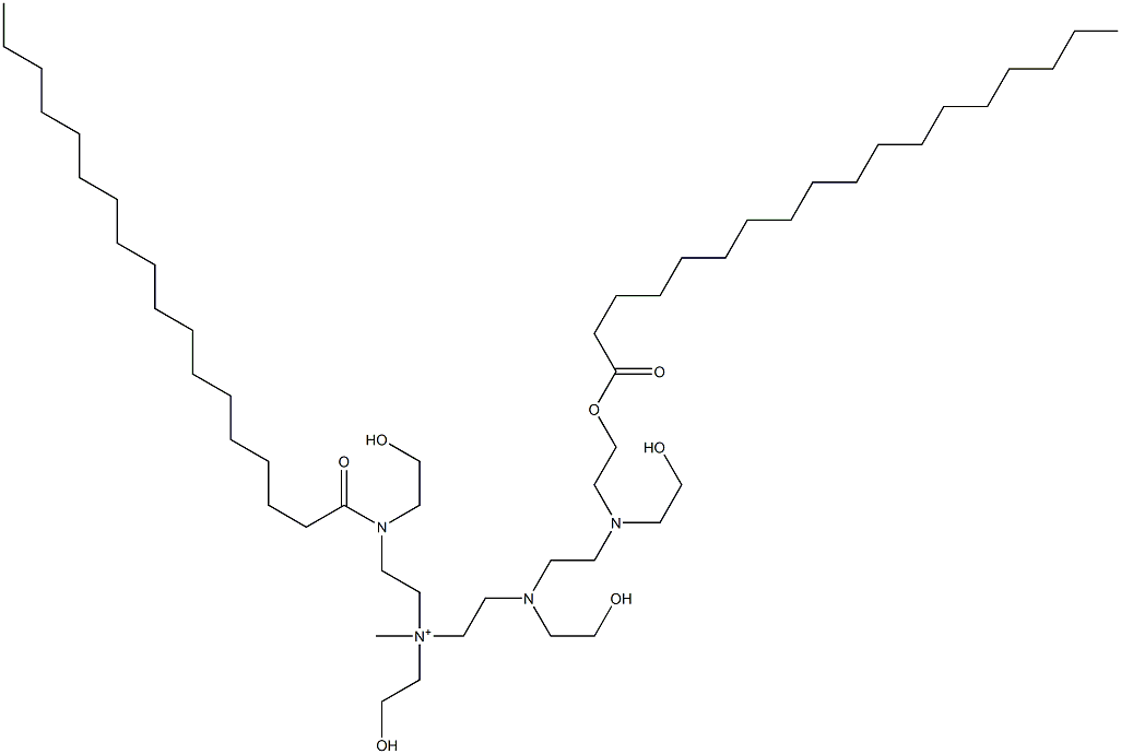 N-(2-Hydroxyethyl)-N-[2-[(2-hydroxyethyl)[2-[(2-hydroxyethyl)[2-[(1-oxooctadecyl)oxy]ethyl]amino]ethyl]amino]ethyl]-2-[(2-hydroxyethyl)(1-oxooctadecyl)amino]-N-methylethanaminium Struktur