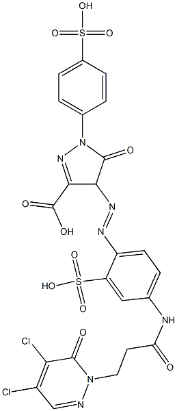 4-[[4-[[3-(4,5-Dichloro-6-oxopyridazin-1(6H)-yl)-1-oxopropyl]amino]-2-sulfophenyl]azo]-4,5-dihydro-5-oxo-1-(4-sulfophenyl)-1H-pyrazole-3-carboxylic acid Struktur