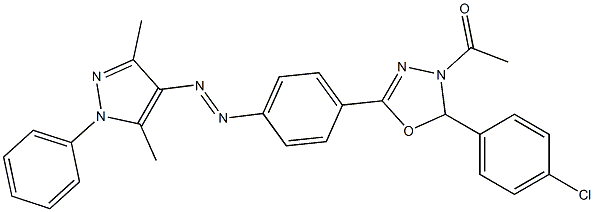 4-Acetyl-5-(4-chlorophenyl)-4,5-dihydro-2-[4-[(3,5-dimethyl-1-phenyl-1H-pyrazol-4-yl)azo]phenyl]-1,3,4-oxadiazole Struktur