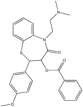 5-[2-(Dimethylamino)ethyl]-3-(benzoyloxy)-2,3-dihydro-2-(4-methoxyphenyl)-1,5-benzothiazepin-4(5H)-one Struktur