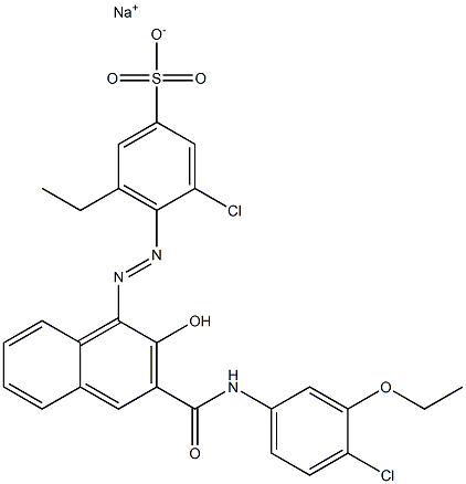 3-Chloro-5-ethyl-4-[[3-[[(4-chloro-3-ethoxyphenyl)amino]carbonyl]-2-hydroxy-1-naphtyl]azo]benzenesulfonic acid sodium salt Struktur