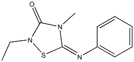 4-Methyl-2-ethyl-5-(phenylimino)-4,5-dihydro-1,2,4-thiadiazol-3(2H)-one Struktur