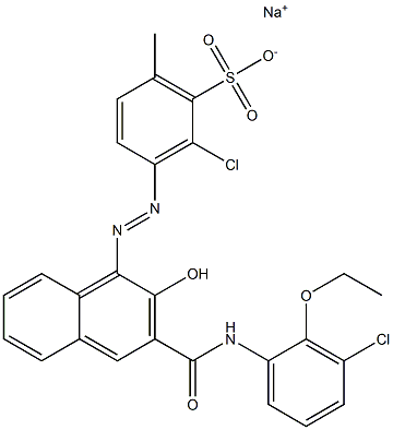 2-Chloro-6-methyl-3-[[3-[[(3-chloro-2-ethoxyphenyl)amino]carbonyl]-2-hydroxy-1-naphtyl]azo]benzenesulfonic acid sodium salt Struktur