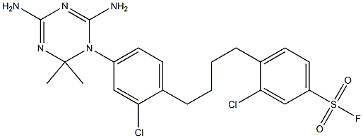 3-Chloro-4-[4-[2-chloro-4-[(4,6-diamino-1,2-dihydro-2,2-dimethyl-1,3,5-triazin)-1-yl]phenyl]butyl]benzenesulfonic acid fluoride Struktur