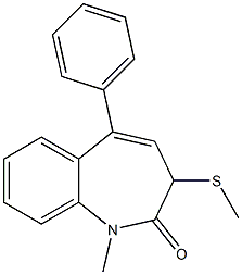 1-Methyl-3-(methylthio)-5-phenyl-1H-1-benzazepin-2(3H)-one Struktur