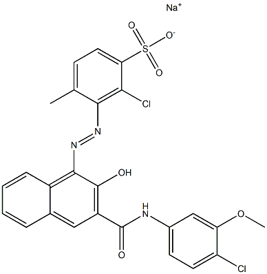 2-Chloro-4-methyl-3-[[3-[[(4-chloro-3-methoxyphenyl)amino]carbonyl]-2-hydroxy-1-naphtyl]azo]benzenesulfonic acid sodium salt Struktur