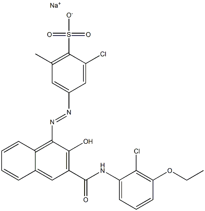 2-Chloro-6-methyl-4-[[3-[[(2-chloro-3-ethoxyphenyl)amino]carbonyl]-2-hydroxy-1-naphtyl]azo]benzenesulfonic acid sodium salt Struktur