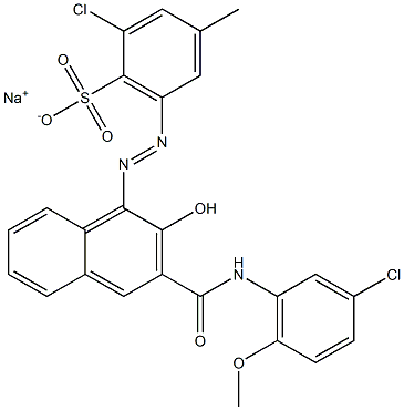 2-Chloro-4-methyl-6-[[3-[[(3-chloro-6-methoxyphenyl)amino]carbonyl]-2-hydroxy-1-naphtyl]azo]benzenesulfonic acid sodium salt Struktur