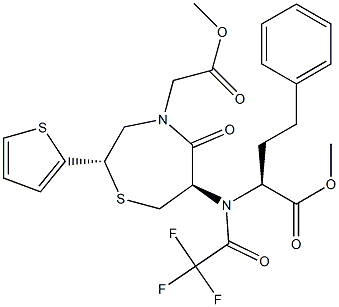 [[[2S,6R]-6-[N-[Trifluoromethylcarbonyl]-N-[(S)-1-(methoxycarbonyl)-3-phenylpropyl]amino]hexahydro-5-oxo-2-(2-thienyl)-1,4-thiazepin]-4-yl]acetic acid methyl ester Struktur