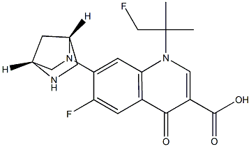 6-Fluoro-1-(2-fluoro-1,1-dimethylethyl)-7-[(1R,4R)-2,5-diazabicyclo[2.2.1]heptan-2-yl]-1,4-dihydro-4-oxoquinoline-3-carboxylic acid Struktur