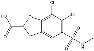 (-)-6,7-Dichloro-5-(methylsulfamoyl)-2,3-dihydrobenzofuran-2-carboxylic acid Struktur