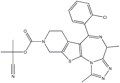 1,4-Dimethyl-6-(2-chlorophenyl)-9-[(1-cyano-1-methylethoxy)carbonyl]-7,8,9,10-tetrahydro-4H-pyrido[4',3':4,5]thieno[3,2-f][1,2,4]triazolo[4,3-a][1,4]diazepine Struktur