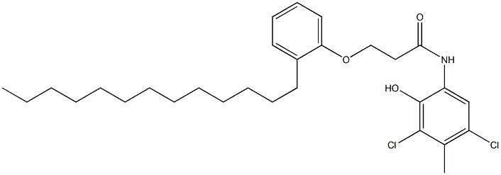 2-[3-(2-Tridecylphenoxy)propanoylamino]-4,6-dichloro-5-methylphenol Struktur